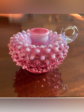 Fenton Cranberry opalescent hobnail candle holder.